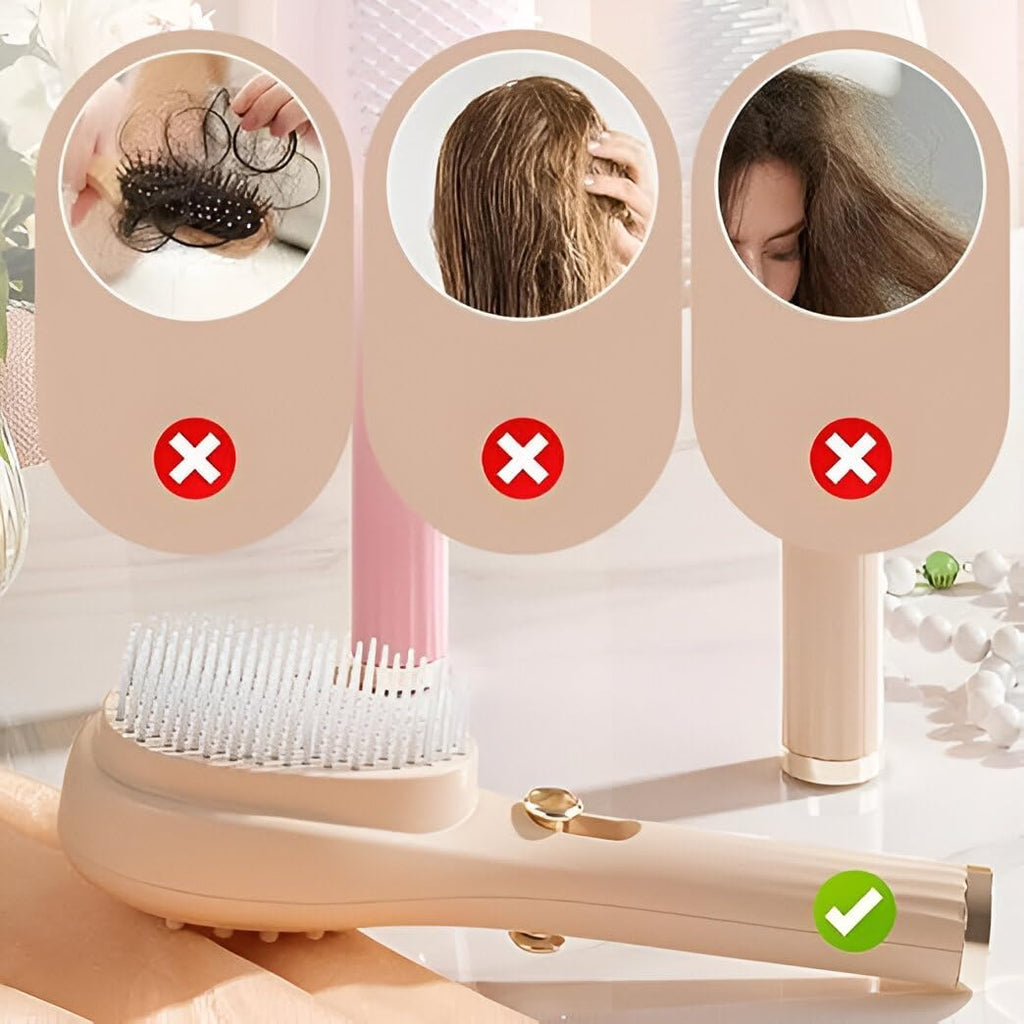 2-in-1 Self-Cleaning Hair Brush with Scalp Massager – Anti-Static Detangling Massage Comb for Women, Men & Kids – Push Button Hair Removal, Smooth Styling & Daily Hair Care Tool