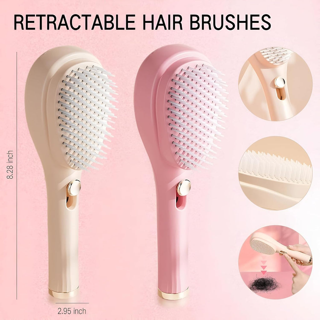2-in-1 Self-Cleaning Hair Brush with Scalp Massager – Anti-Static Detangling Massage Comb for Women, Men & Kids – Push Button Hair Removal, Smooth Styling & Daily Hair Care Tool