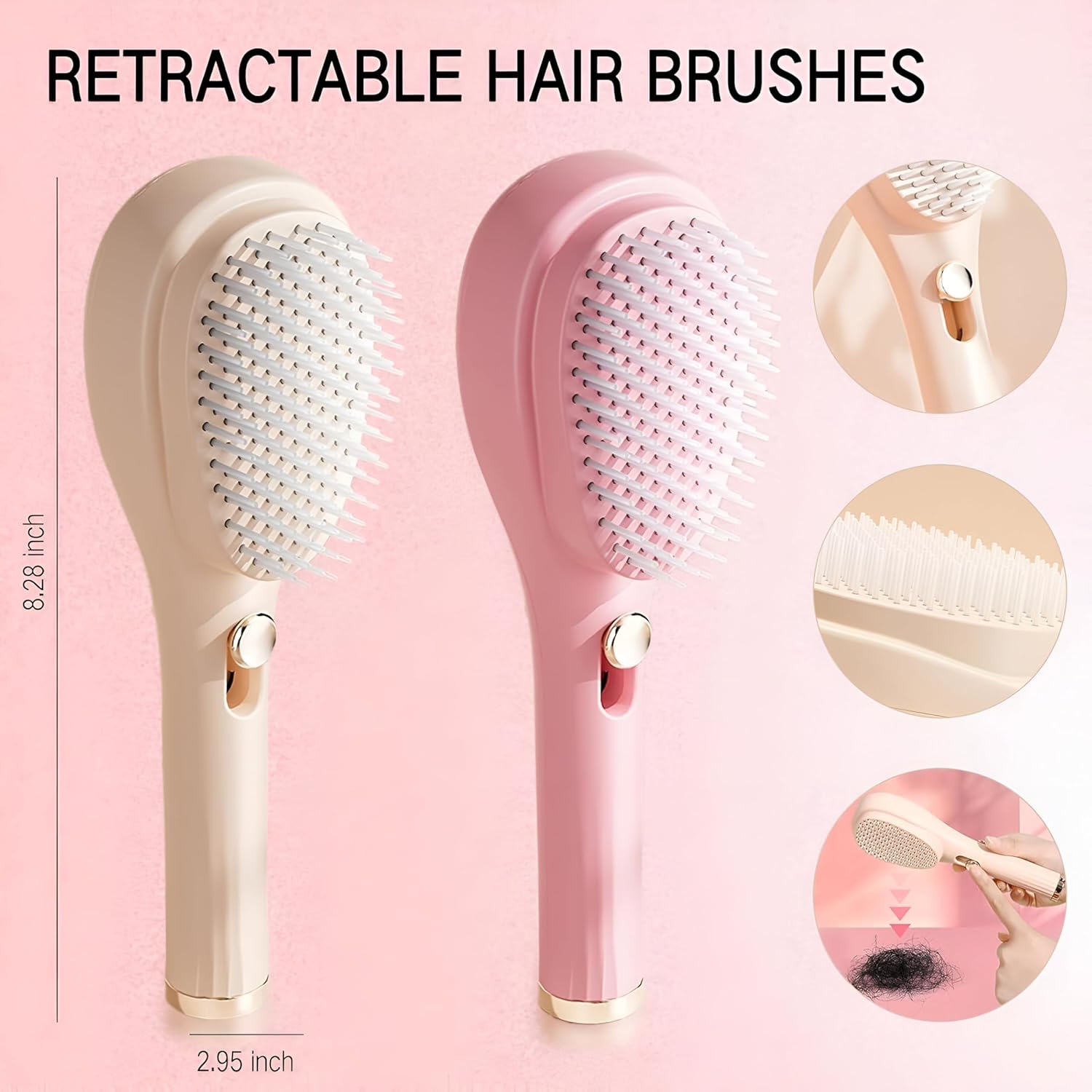 2-in-1 Self-Cleaning Hair Brush with Scalp Massager – Anti-Static Detangling Massage Comb for Women, Men & Kids – Push Button Hair Removal, Smooth Styling & Daily Hair Care Tool