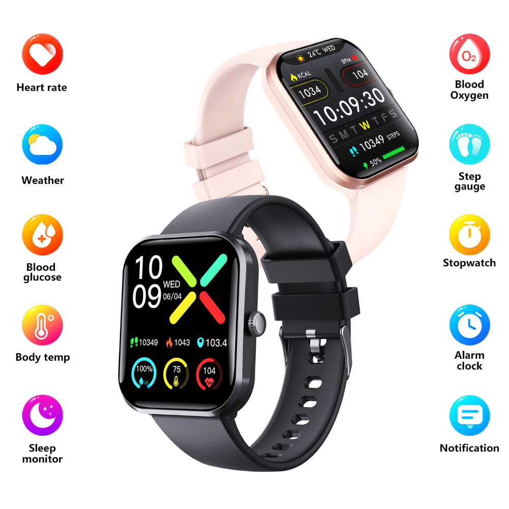 Blood Sugar Glucose Monitor Smart Watch for Diabetics SOS Emergency Alarm Call-1